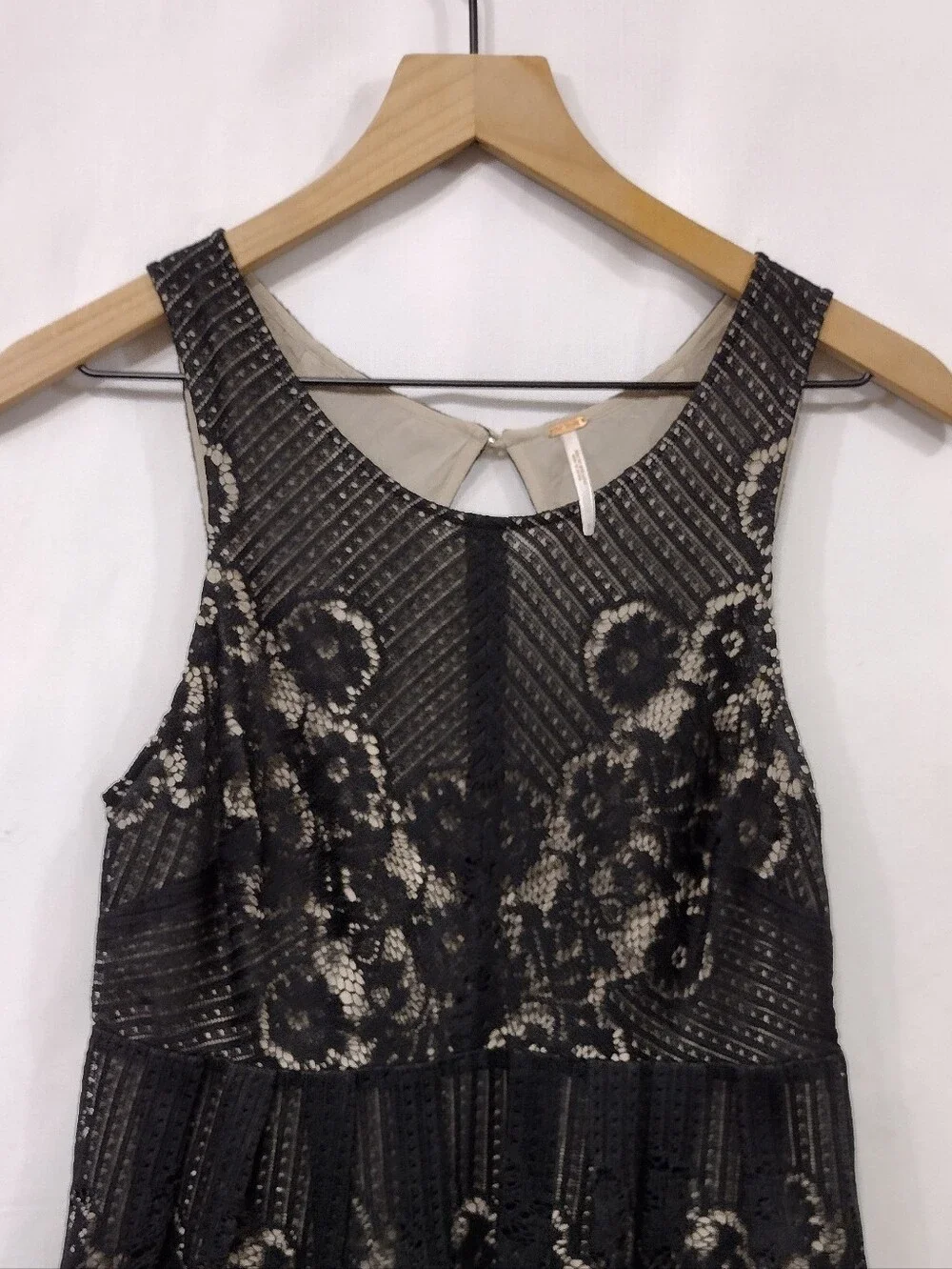 Free People Lace Overlay Sleeveless Keyhole Back Rocco Dress Women's 6 Black